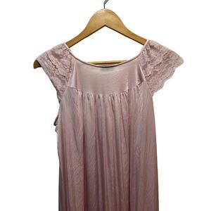 Vintage nightgown 60s Gilead nylon flowy lacy pink sz Medium sheer